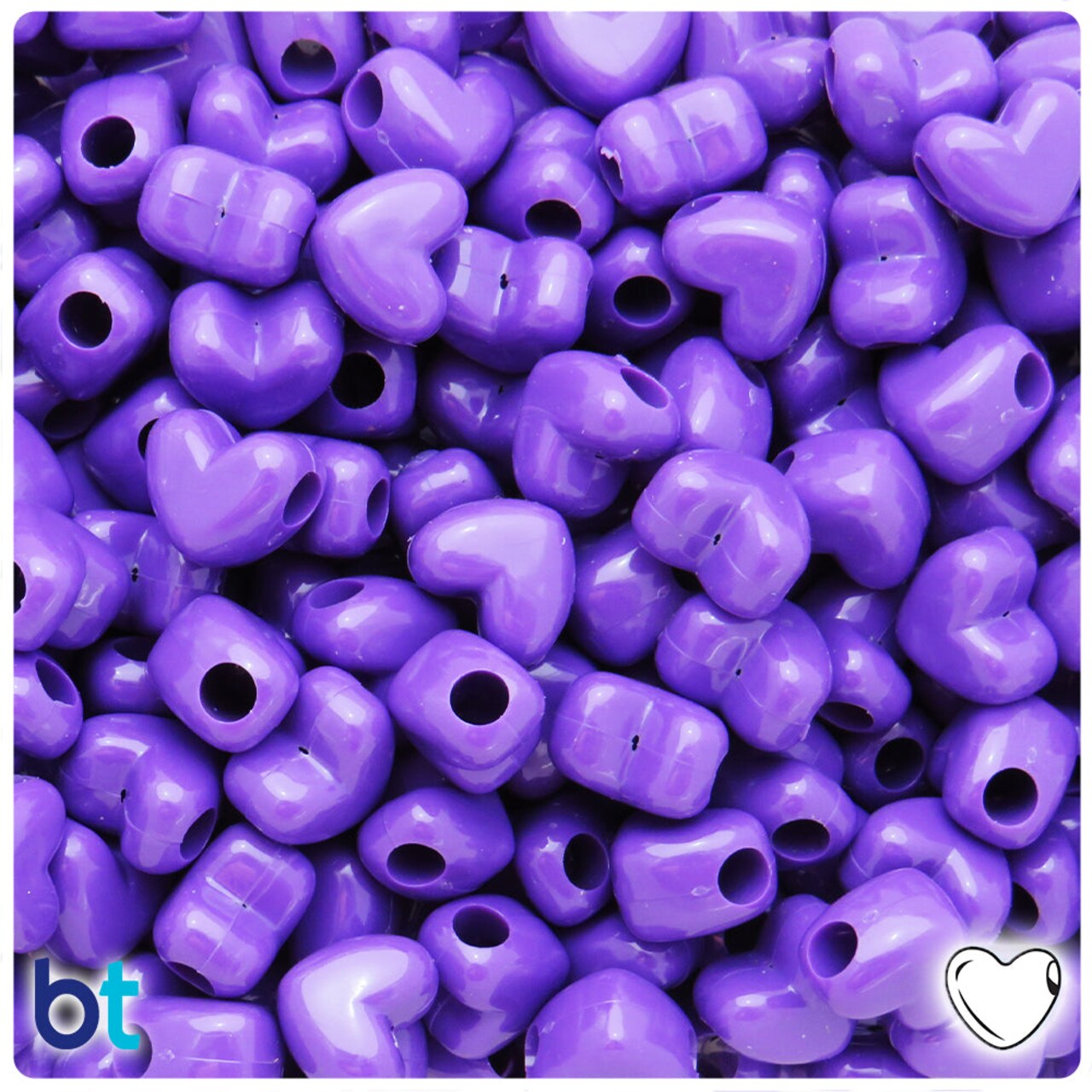 BeadTin Dark Lilac Opaque 12mm Heart (HH) Plastic Pony Beads (250pcs)